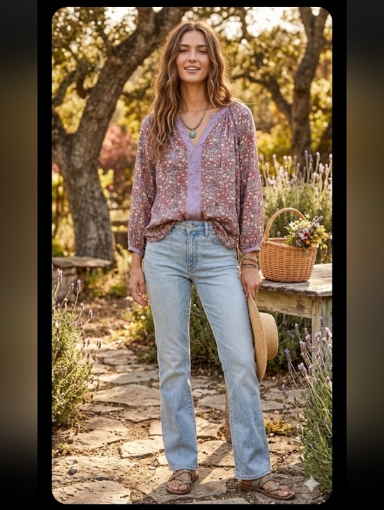 Private Label Tops - Lavender Pink Floral Boho Top, Medium but Fits Small